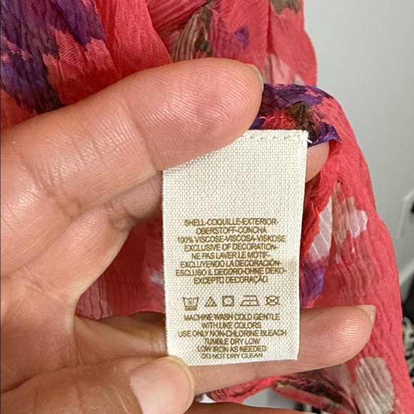 Free People Size SP Vibrant Floral Sheer Blouse V-neck 100% Viscose - Picture 7 of 8